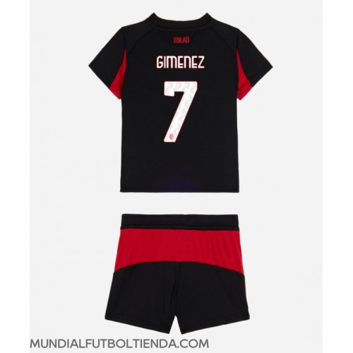 Camiseta AC Milan Santiago Gimenez #7 Primera Equipación Replica 2025-26 para niños mangas cortas (+ Pantalones cortos)